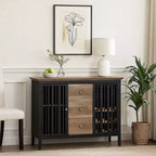 47 Inch Sideboard Buffet, 3 Drawers, Antique Oak Brown and Black