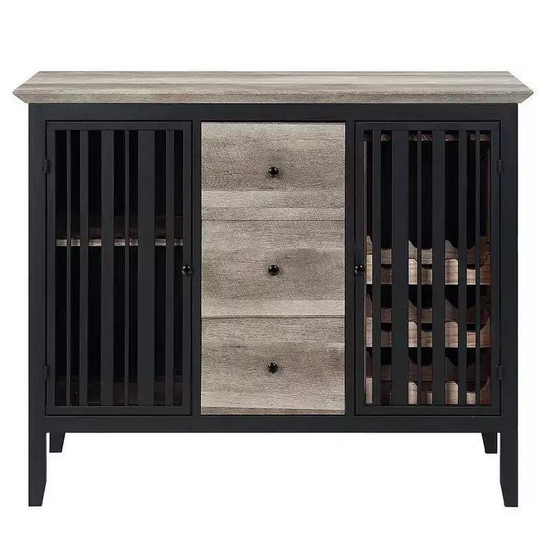 47 Inch Sideboard Buffet, 3 Drawers, Antique Oak Brown and Black