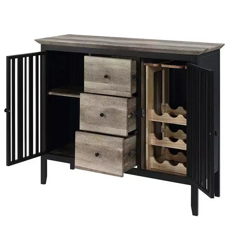 47 Inch Sideboard Buffet, 3 Drawers, Antique Oak Brown and Black