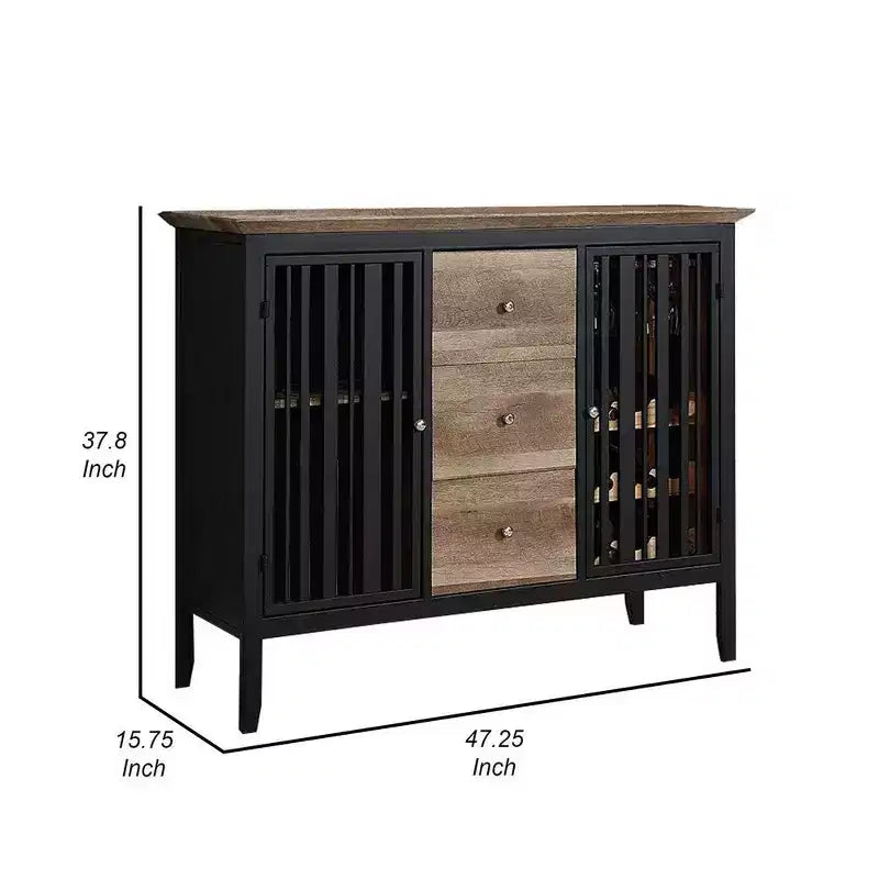 47 Inch Sideboard Buffet, 3 Drawers, Antique Oak Brown and Black