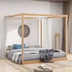 Canopy Platform Bed, Wooden Bed Frame with Low Base Support Legs, Easy Assembly, for Kids Boys Girls Teens