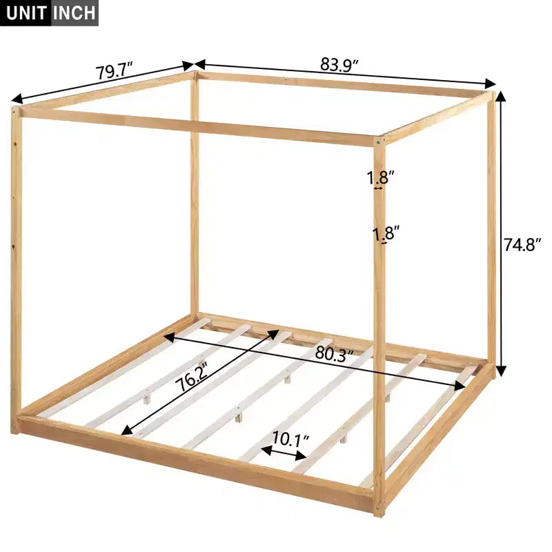 Canopy Platform Bed, Wooden Bed Frame with Low Base Support Legs, Easy Assembly, for Kids Boys Girls Teens