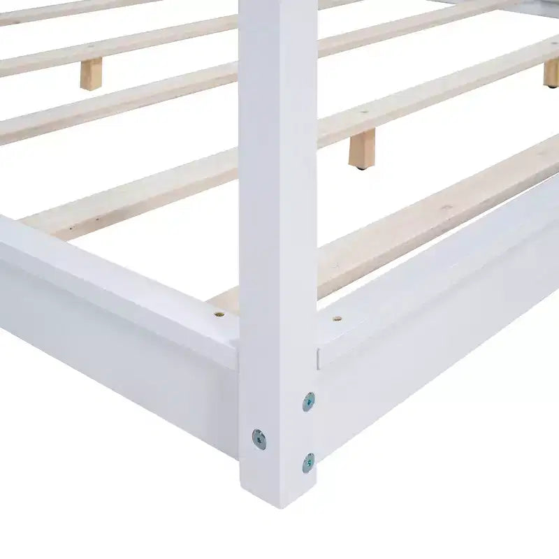 Canopy Platform Bed, Wooden Bed Frame with Low Base Support Legs, Easy Assembly, for Kids Boys Girls Teens