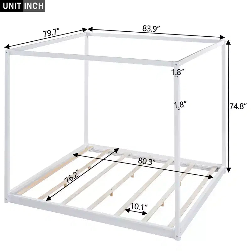 Canopy Platform Bed, Wooden Bed Frame with Low Base Support Legs, Easy Assembly, for Kids Boys Girls Teens