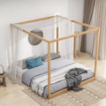Canopy Platform Bed, Wooden Bed Frame with Low Base Support Legs, Easy Assembly, for Kids Boys Girls Teens