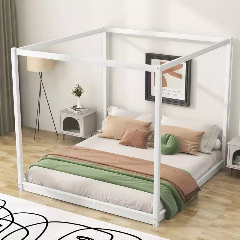 Canopy Platform Bed, Wooden Bed Frame with Low Base Support Legs, Easy Assembly, for Kids Boys Girls Teens