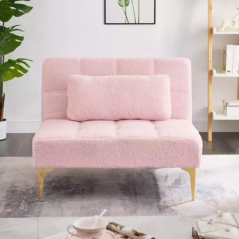 Divano Convertibile, Moderno Divano Letto Futon in Tessuto Teddy con Schienale Regolabile e Cuscino, Gambe in Metallo Dorato – Ideale per Soggiorni di Piccole Dimensioni