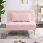 Divano Convertibile, Moderno Divano Letto Futon in Tessuto Teddy con Schienale Regolabile e Cuscino, Gambe in Metallo Dorato – Ideale per Soggiorni di Piccole Dimensioni