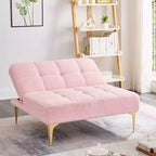 Divano Convertibile, Moderno Divano Letto Futon in Tessuto Teddy con Schienale Regolabile e Cuscino, Gambe in Metallo Dorato – Ideale per Soggiorni di Piccole Dimensioni