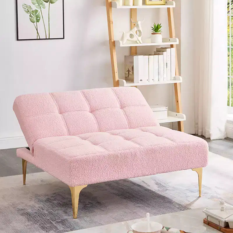 Divano Convertibile, Moderno Divano Letto Futon in Tessuto Teddy con Schienale Regolabile e Cuscino, Gambe in Metallo Dorato – Ideale per Soggiorni di Piccole Dimensioni