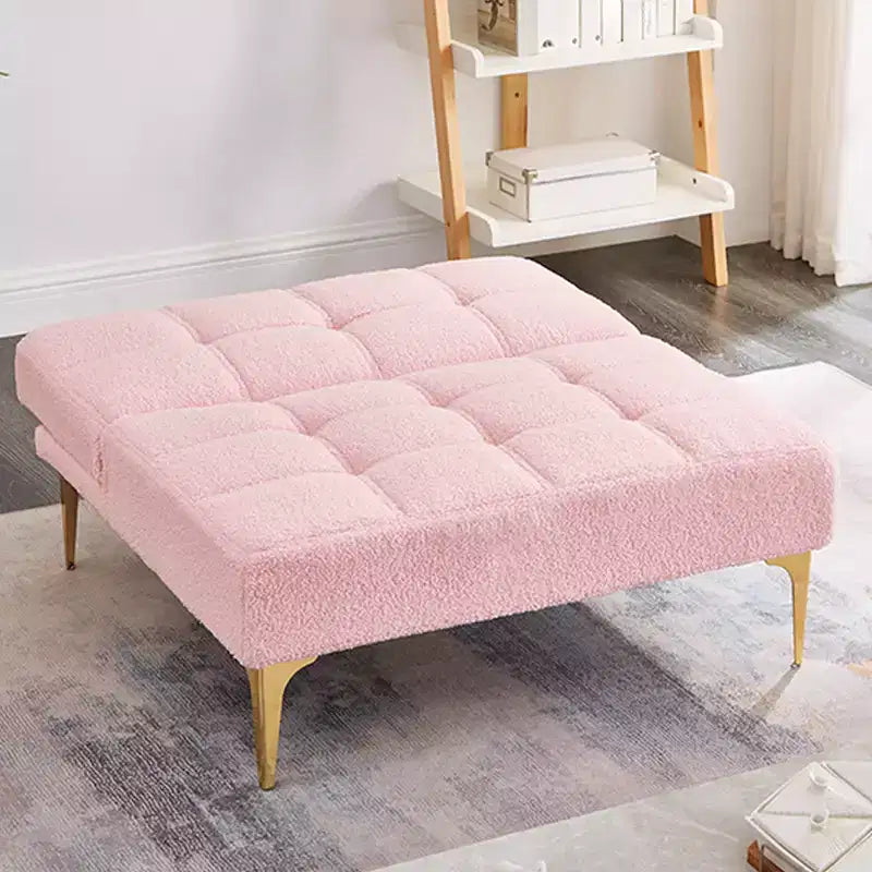 Divano Convertibile, Moderno Divano Letto Futon in Tessuto Teddy con Schienale Regolabile e Cuscino, Gambe in Metallo Dorato – Ideale per Soggiorni di Piccole Dimensioni