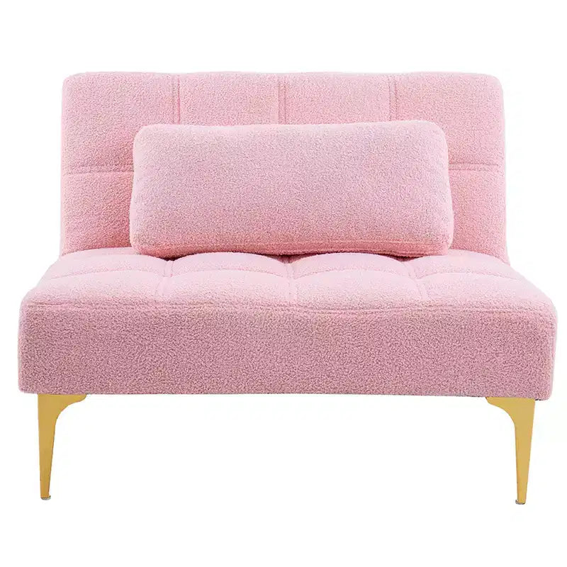 Divano Convertibile, Moderno Divano Letto Futon in Tessuto Teddy con Schienale Regolabile e Cuscino, Gambe in Metallo Dorato – Ideale per Soggiorni di Piccole Dimensioni