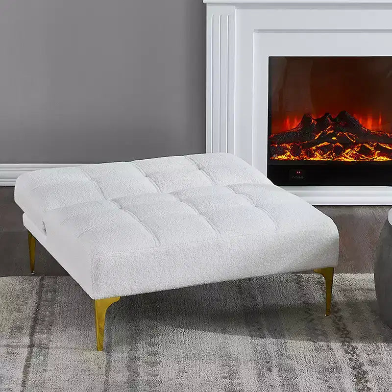 Divano Convertibile, Moderno Divano Letto Futon in Tessuto Teddy con Schienale Regolabile e Cuscino, Gambe in Metallo Dorato – Ideale per Soggiorni di Piccole Dimensioni