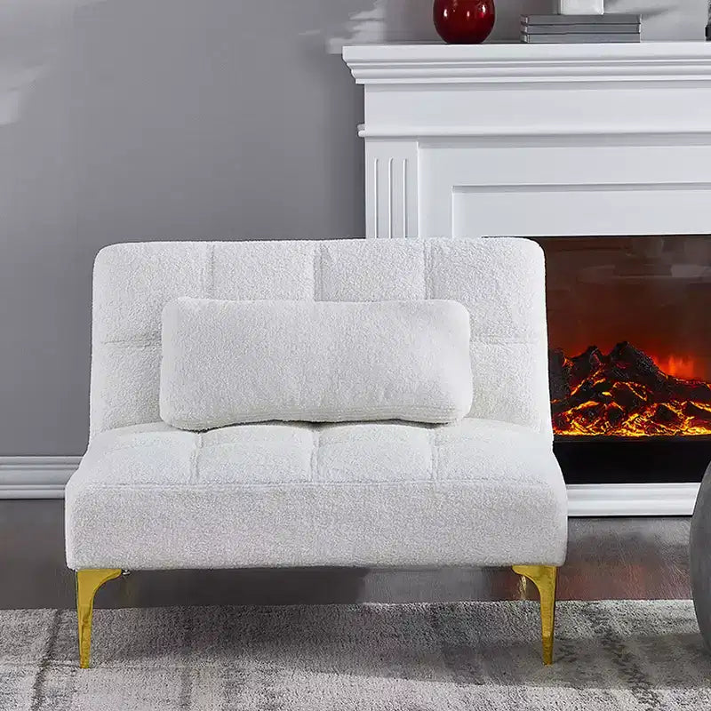 Divano Convertibile, Moderno Divano Letto Futon in Tessuto Teddy con Schienale Regolabile e Cuscino, Gambe in Metallo Dorato – Ideale per Soggiorni di Piccole Dimensioni