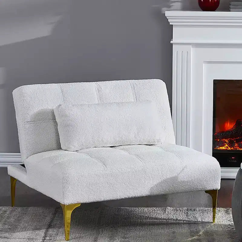 Divano Convertibile, Moderno Divano Letto Futon in Tessuto Teddy con Schienale Regolabile e Cuscino, Gambe in Metallo Dorato – Ideale per Soggiorni di Piccole Dimensioni