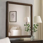 Royal Hampton Dresser Mirror, 32 Inch Rectangular Frame, Round Edges, Brown Wood