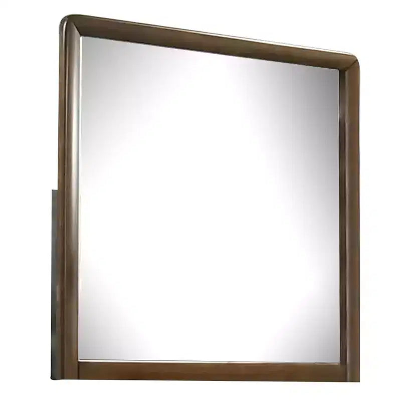 Royal Hampton Dresser Mirror, 32 Inch Rectangular Frame, Round Edges, Brown Wood