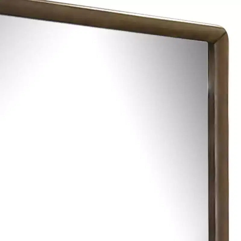 Royal Hampton Dresser Mirror, 32 Inch Rectangular Frame, Round Edges, Brown Wood