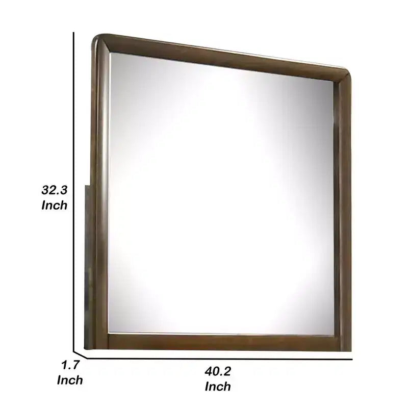 Royal Hampton Dresser Mirror, 32 Inch Rectangular Frame, Round Edges, Brown Wood