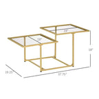 Coffee Table, Tempered Glass Coffee Table with 2 Square Tabletops, Modern Coffee Tables for Living Room, Bedroom