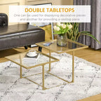 Coffee Table, Tempered Glass Coffee Table with 2 Square Tabletops, Modern Coffee Tables for Living Room, Bedroom