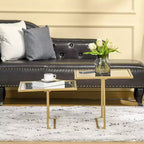 Coffee Table, Tempered Glass Coffee Table with 2 Square Tabletops, Modern Coffee Tables for Living Room, Bedroom