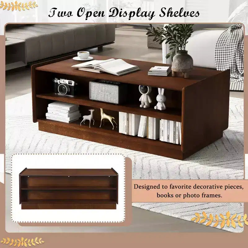 47.2 Modern Rectangle Coffee Table with 4 Drawers, 2 Display Shelves and Tempered Glass Top