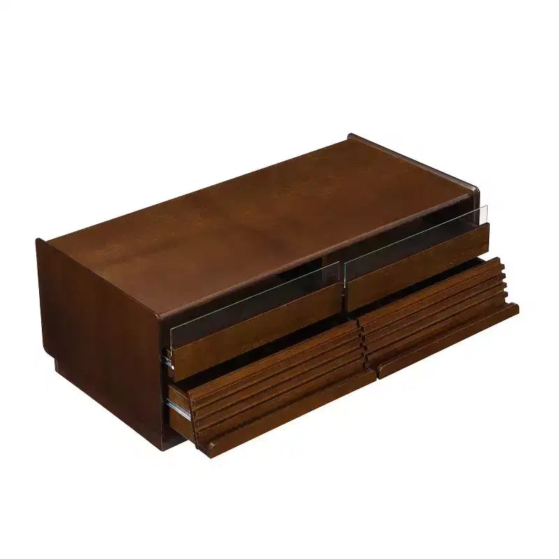 47.2 Modern Rectangle Coffee Table with 4 Drawers, 2 Display Shelves and Tempered Glass Top