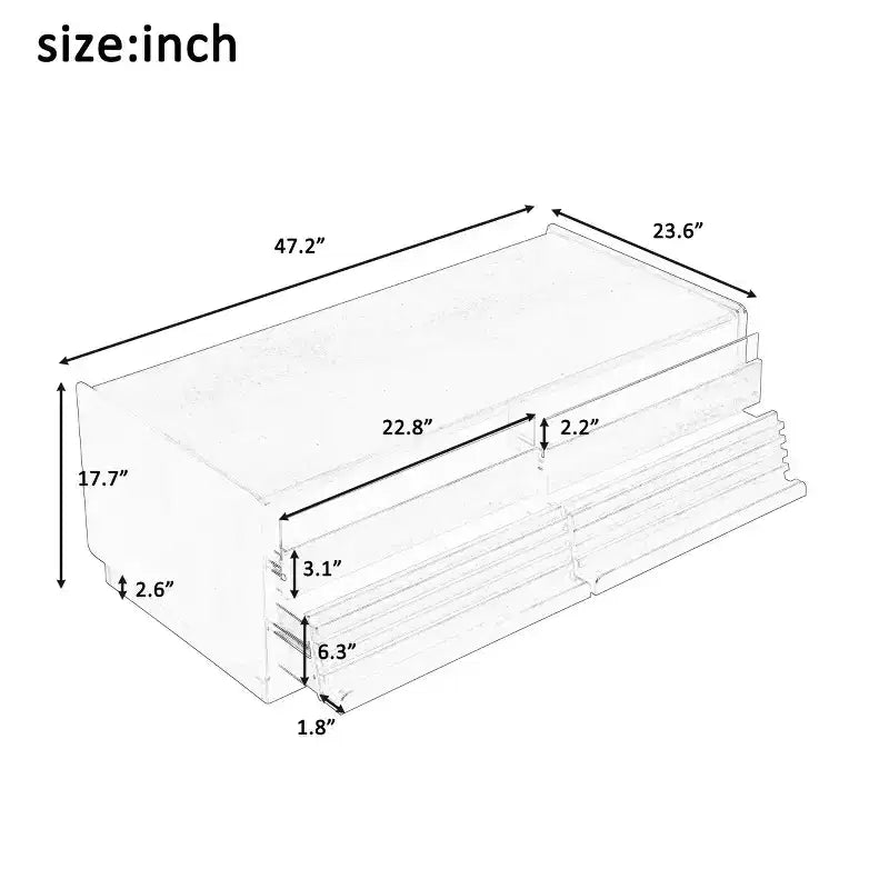 47.2 Modern Rectangle Coffee Table with 4 Drawers, 2 Display Shelves and Tempered Glass Top