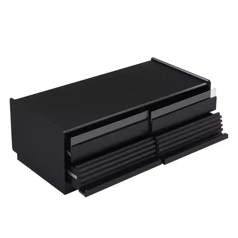 47.2 Modern Rectangle Coffee Table with 4 Drawers, 2 Display Shelves and Tempered Glass Top
