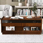 47.2 Modern Rectangle Coffee Table with 4 Drawers, 2 Display Shelves and Tempered Glass Top