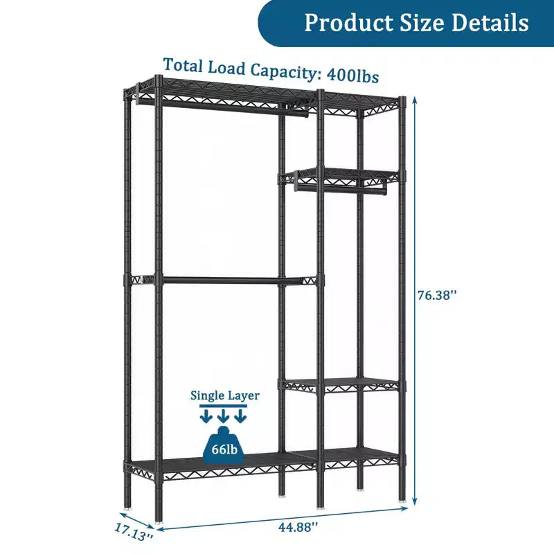 76 Heavy Duty Metal Garment Rack with 6 Shelves and 3 Hanging Rods