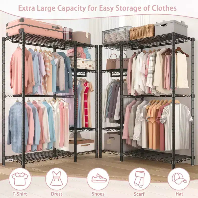 76 Heavy Duty Metal Garment Rack with 6 Shelves and 3 Hanging Rods