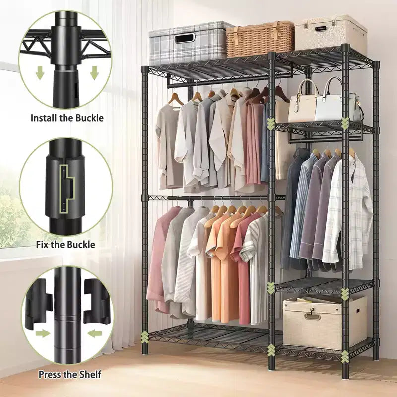 76 Heavy Duty Metal Garment Rack with 6 Shelves and 3 Hanging Rods