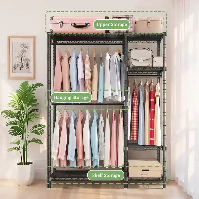76 Heavy Duty Metal Garment Rack with 6 Shelves and 3 Hanging Rods