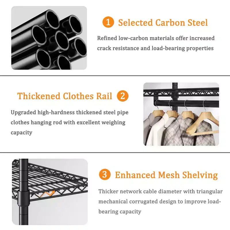 76 Heavy Duty Metal Garment Rack with 6 Shelves and 3 Hanging Rods