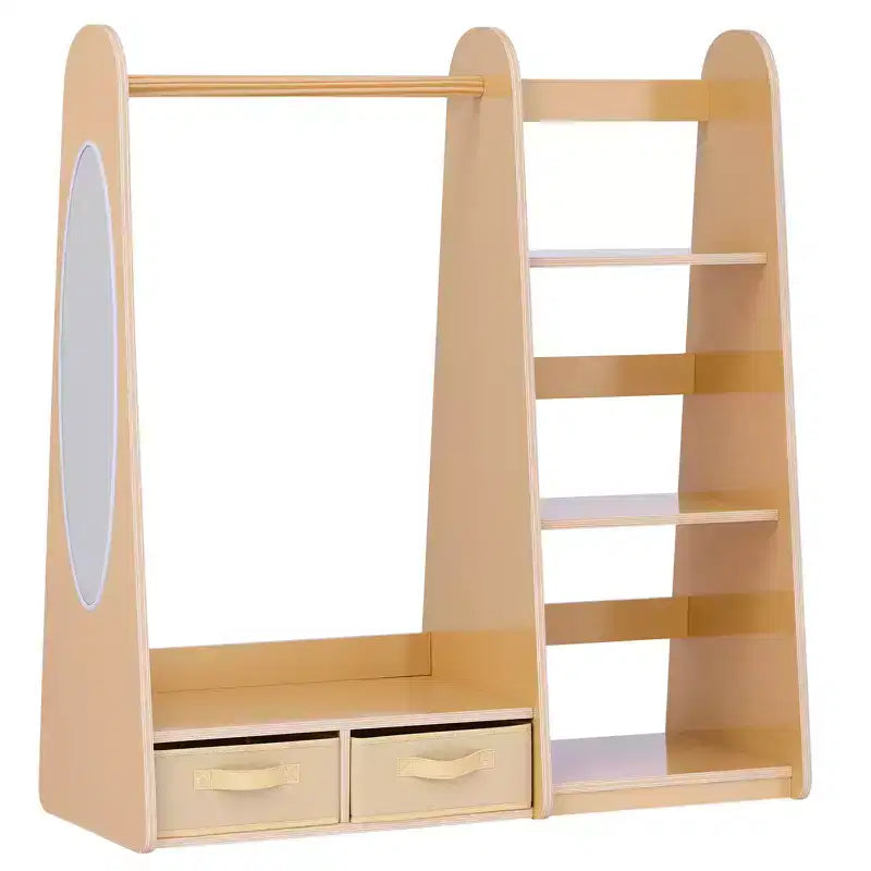 VEVOR Kids Dress Up Storage, with Mirror, Dress Up Closet, Toddler Wardrobe Closet for Little Girls, Armoire with Shelves & Bottom Tray, Natural