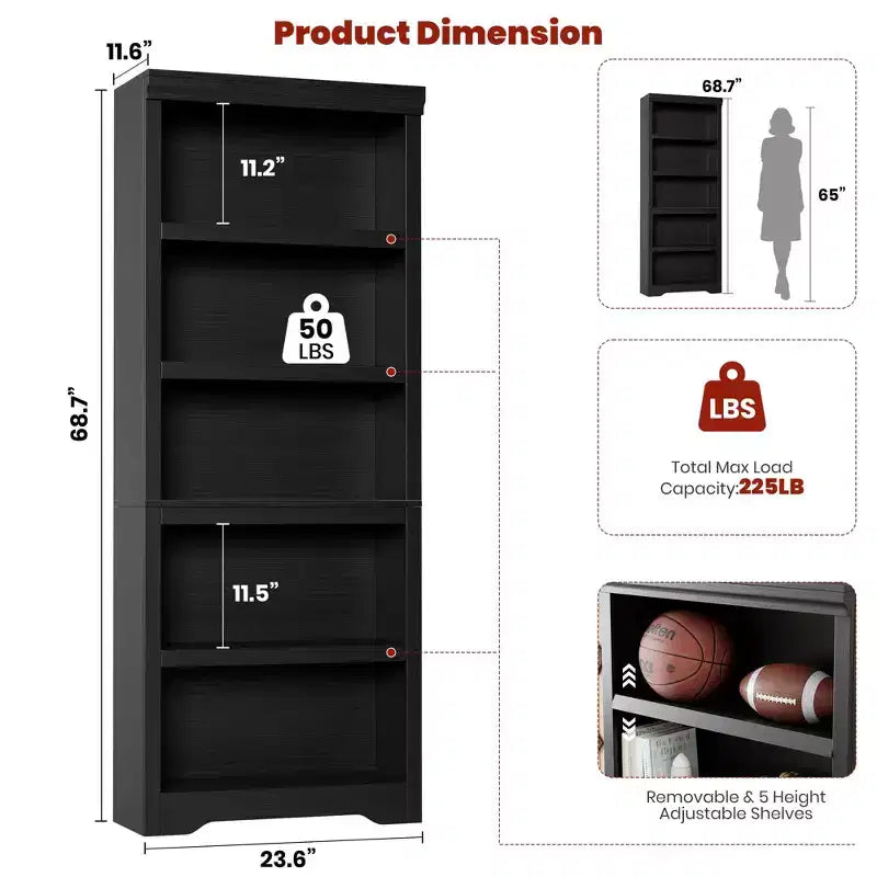 Libreria a 2/3/5/6 Ripiani, Stile Farmhouse, Larghezza 23,6"/31,5" con Ripiani Regolabili – Scaffale a Giorno con Design Antiscivolo per Casa e Ufficio