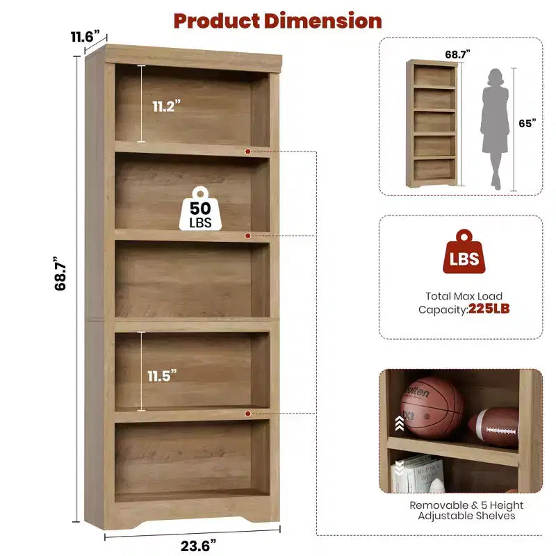 Libreria a 2/3/5/6 Ripiani, Stile Farmhouse, Larghezza 23,6"/31,5" con Ripiani Regolabili – Scaffale a Giorno con Design Antiscivolo per Casa e Ufficio