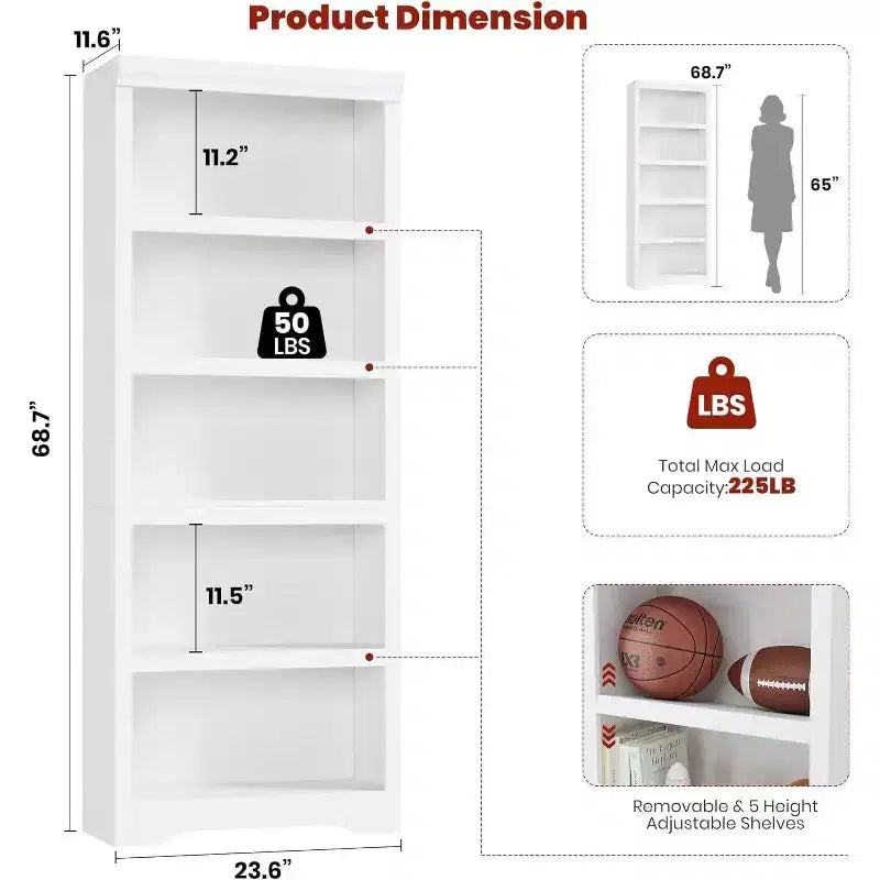 Libreria a 2/3/5/6 Ripiani, Stile Farmhouse, Larghezza 23,6"/31,5" con Ripiani Regolabili – Scaffale a Giorno con Design Antiscivolo per Casa e Ufficio