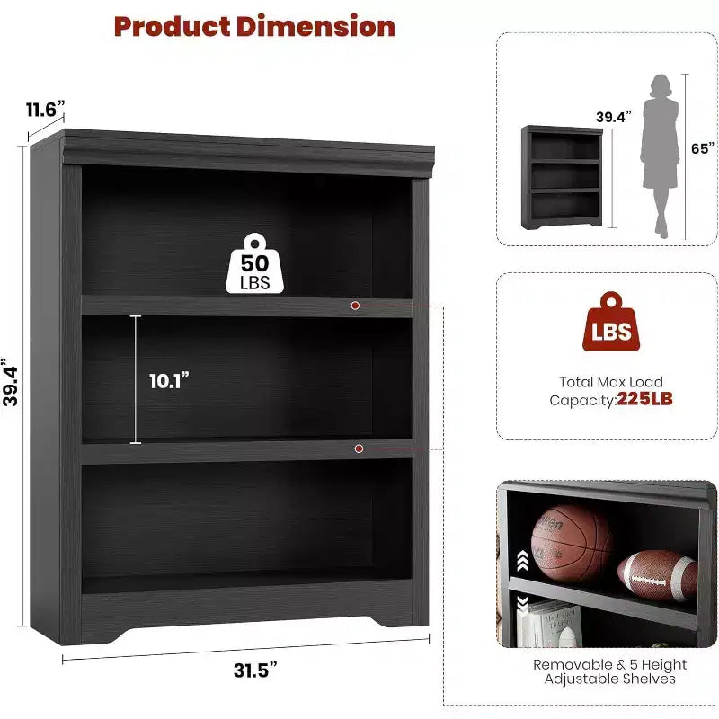 Libreria a 2/3/5/6 Ripiani, Stile Farmhouse, Larghezza 23,6"/31,5" con Ripiani Regolabili – Scaffale a Giorno con Design Antiscivolo per Casa e Ufficio