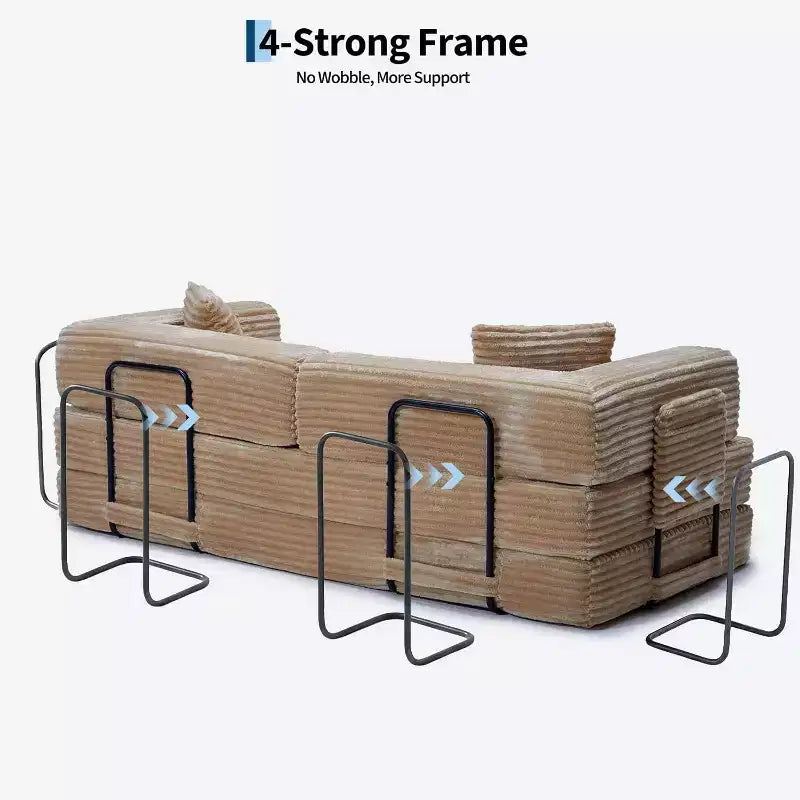 80.7" Divano Letto Convertibile 5-in-1, Divano Pieghevole in Velluto a Coste con Contenitore, 4 Strutture e 2 Cuscini, Nessun Montaggio, Salvaspazio per Casa e Dormitorio – Beige