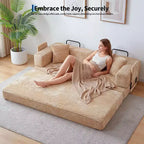 80.7" Divano Letto Convertibile 5-in-1, Divano Pieghevole in Velluto a Coste con Contenitore, 4 Strutture e 2 Cuscini, Nessun Montaggio, Salvaspazio per Casa e Dormitorio – Beige
