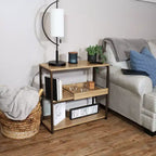 Industrial-Style, 3-Shelf Sofa Table with Removable Serving Tray - Brown - 28.25 in