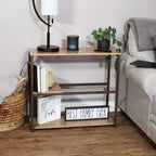 Industrial-Style, 3-Shelf Sofa Table with Removable Serving Tray - Brown - 28.25 in