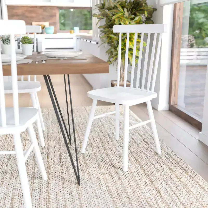 Set of 2 Commercial Grade Windsor Dining Chairs, Solid Wood Armless Spindle Back Restaurant Dining Chairs