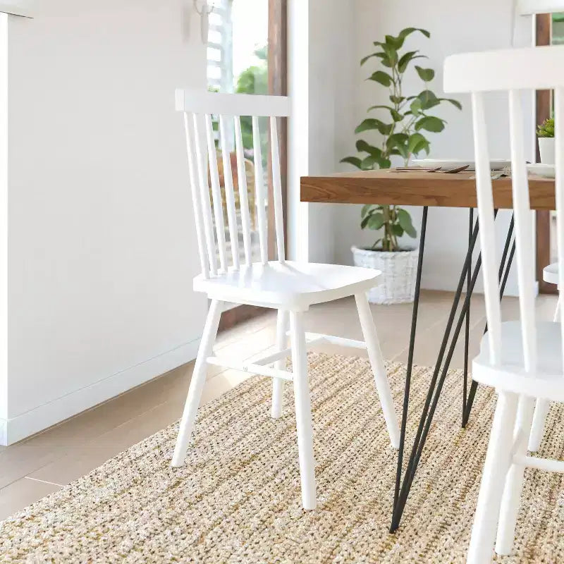 Set of 2 Commercial Grade Windsor Dining Chairs, Solid Wood Armless Spindle Back Restaurant Dining Chairs