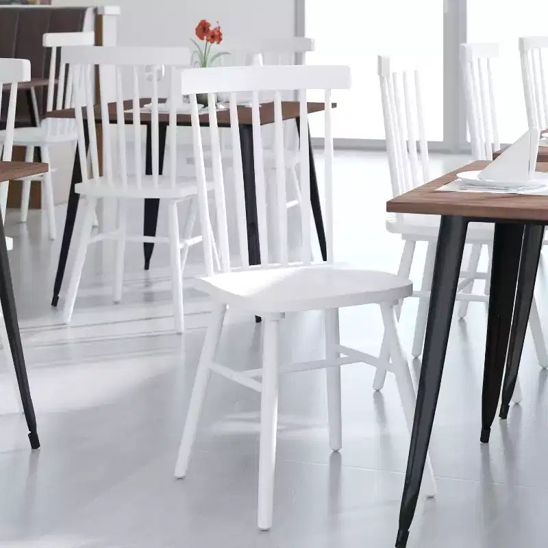 Set of 2 Commercial Grade Windsor Dining Chairs, Solid Wood Armless Spindle Back Restaurant Dining Chairs
