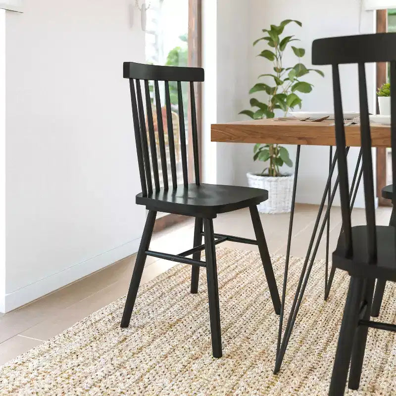 Set of 2 Commercial Grade Windsor Dining Chairs, Solid Wood Armless Spindle Back Restaurant Dining Chairs