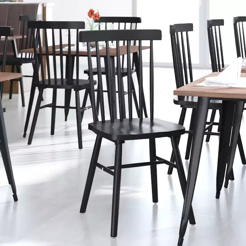 Set of 2 Commercial Grade Windsor Dining Chairs, Solid Wood Armless Spindle Back Restaurant Dining Chairs